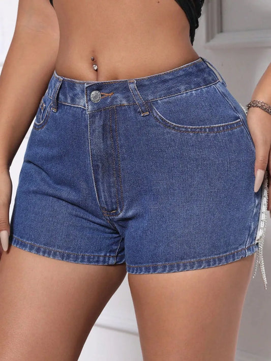 Fringe Back Denim Shorts with Pockets image 3