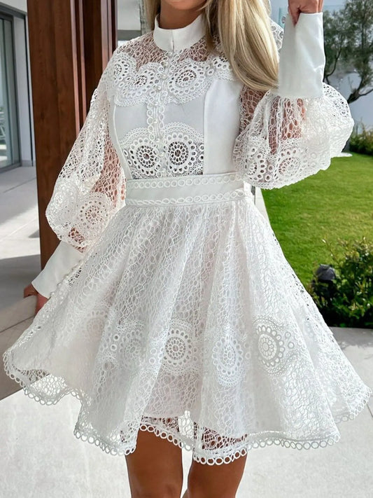 Lace Lantern Sleeve Mini Dress image 3