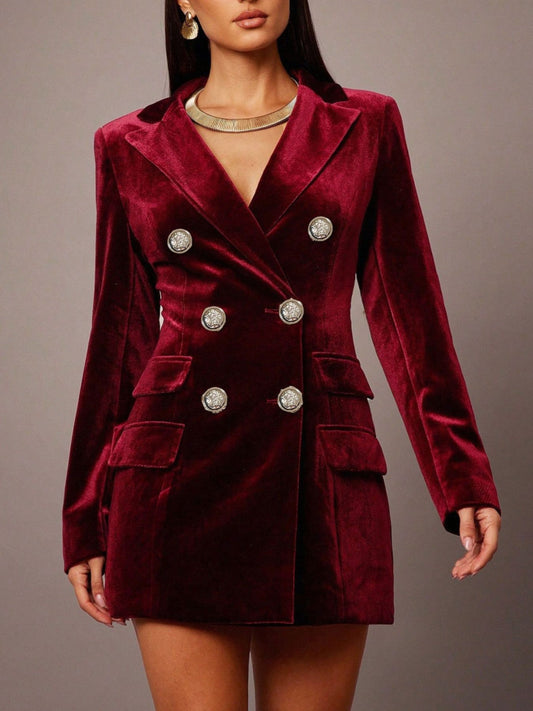 Velvet Double-Breasted Blazer Dress image 3