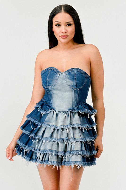 Denim Delight Tiered Ruffle Mini Dress image 2