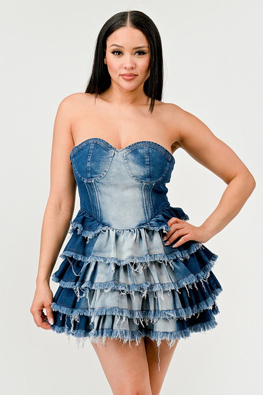 Denim Delight Tiered Ruffle Mini Dress image 3