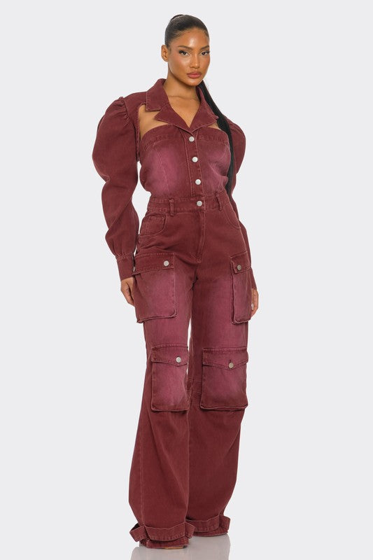 Vintage Inspired Utility Burgundy Jumpsuit image 3