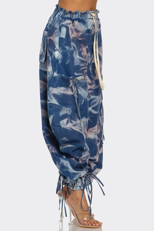 Urban Chic Drawstring Denim Cargo Pants image 3