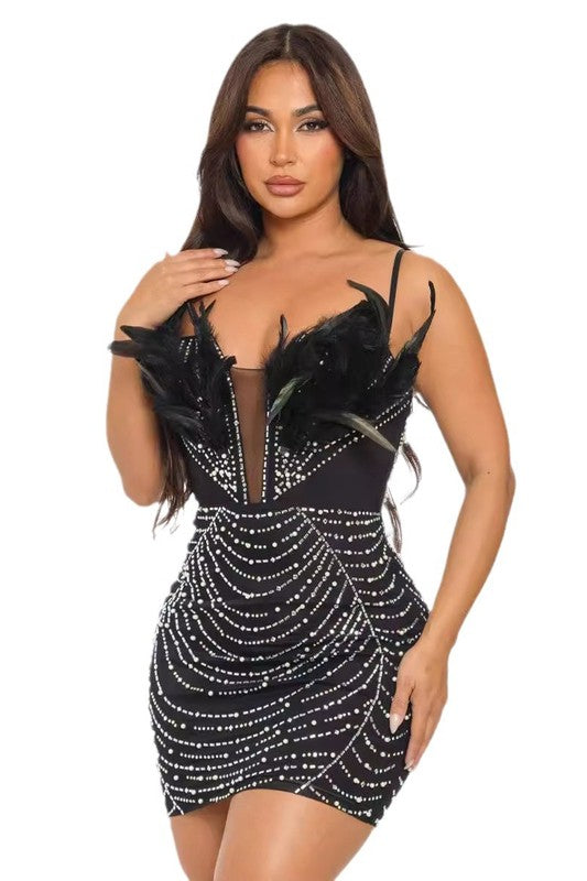 Feather Top Sparkling Mini Dress image 3
