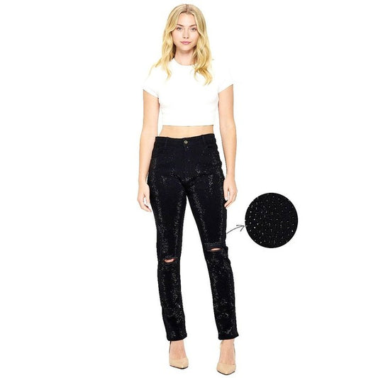 Brilliant Chic Rhinestone Denim Pants Black image 2