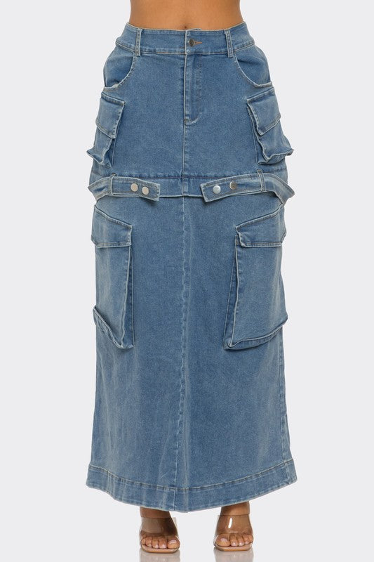 Utility Denim Maxi Skirt image 2