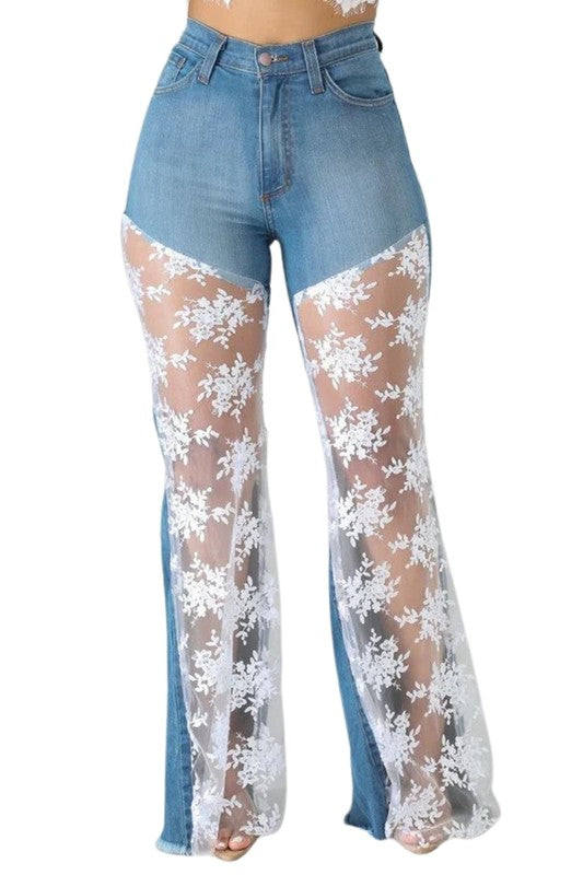 Lace Bell Bottom Jeans image 2