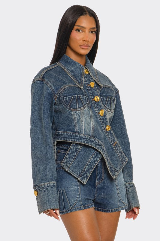 Sculpted Denim Corset Jacket & Short Set image 3