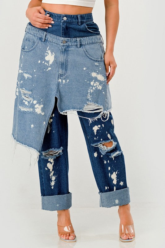 Double-Layer Destroyed Denim Pants image 3