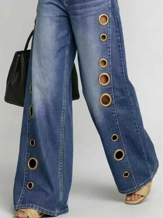 Wide Leg Jeans with Eyelet Details image 3