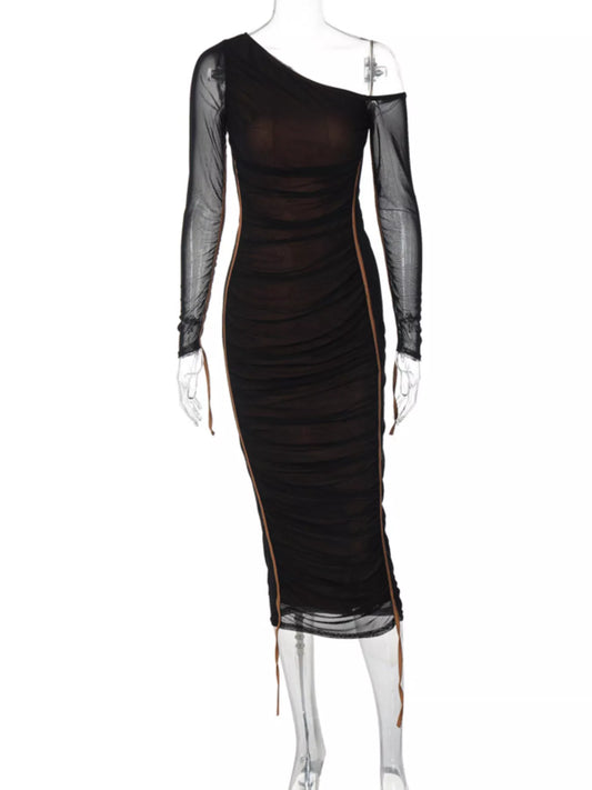 One-Shoulder Ruched Bodycon Midi Dress image 2