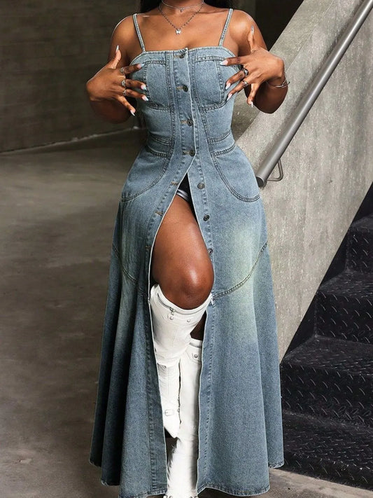 Smocked Denim Cami Maxi Dress image 2