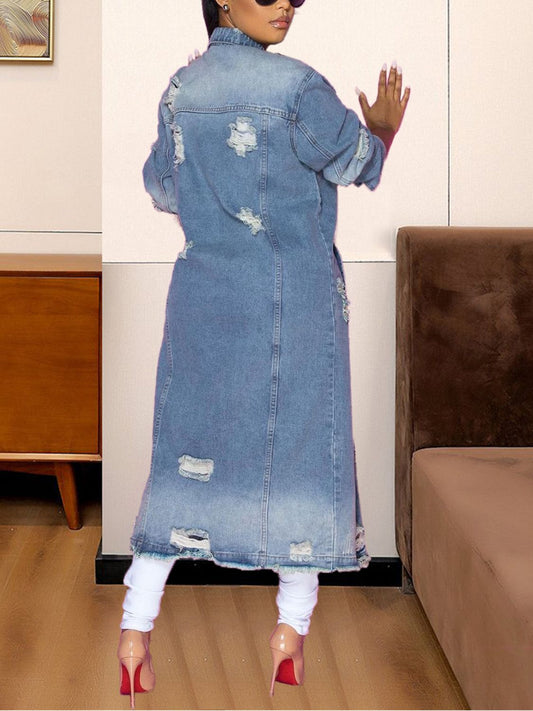 Long Sleeve Raw Hem Denim Jacket image 2
