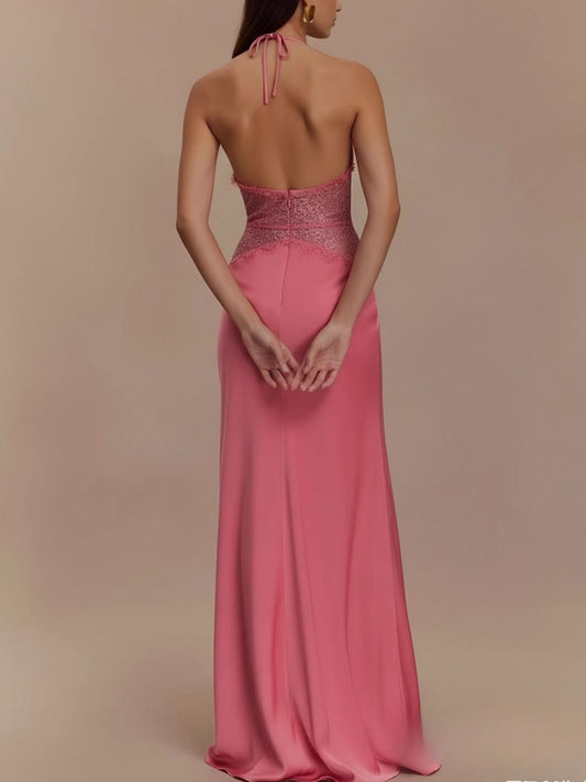 Halter Neck Lace Trimmed Maxi Dress image 3