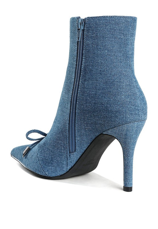 Flapper Bow Detail Denim Ankle Boots image 3