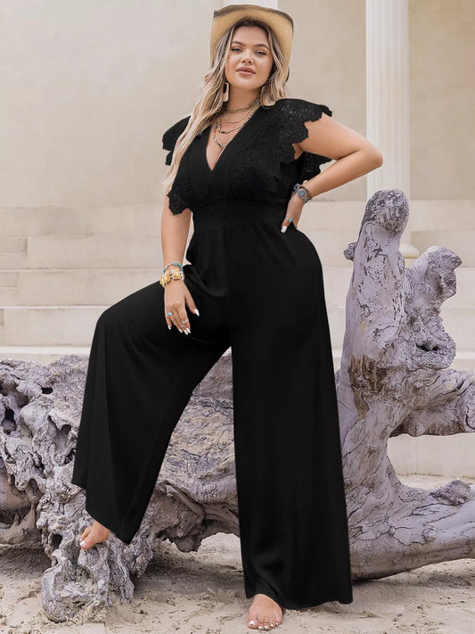Plus Size Lace Cap Sleeve Wide Leg Jumpsuit image 3