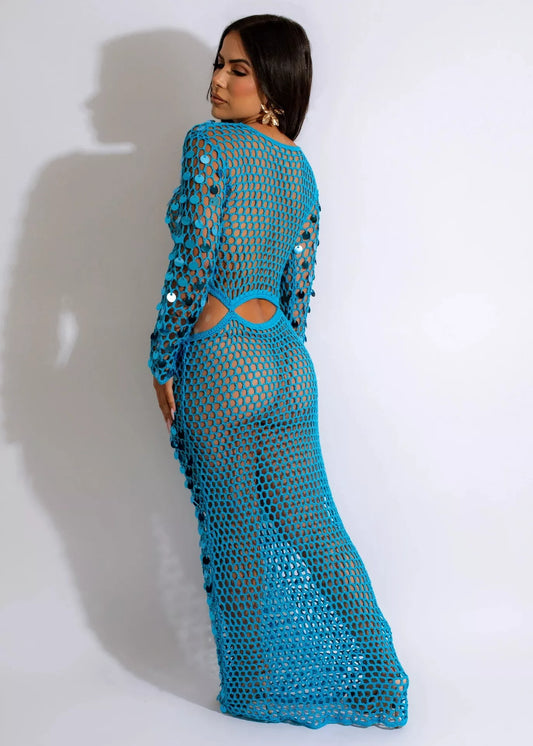 Sequin Mesh Cutout Maxi Dress image 2