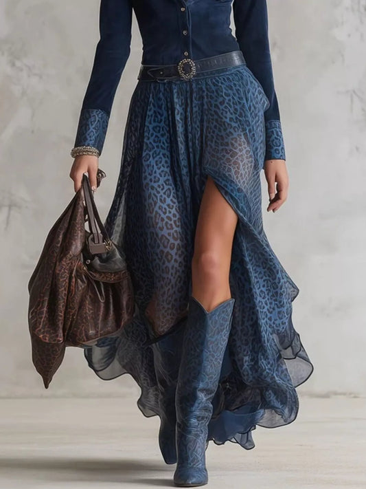 Leopard Button Front Slit Maxi Dress image 3