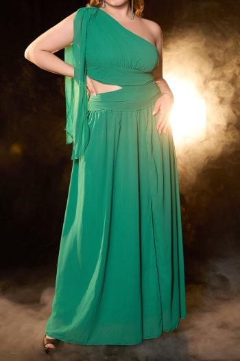 Plus Size Emerald Glow One-Shoulder Maxi Dress image 2