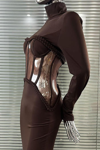 Sexy High-Quality See-Through Mesh Splicing Slim Slit Stretch Maxi Dress