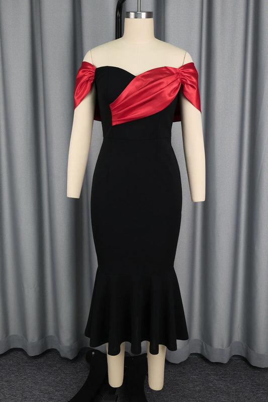 Plus-Size Color-Block Off-Shoulder Mermaid Midi Dress image 2