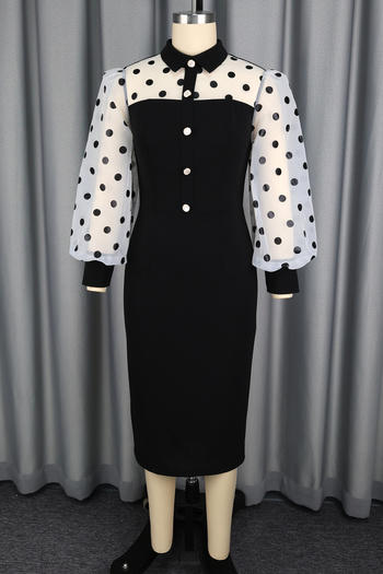 Chic Contrast Polka Dot Sheer Sleeve Midi Dress image 3