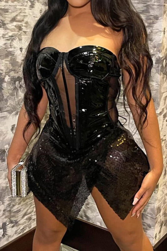 Sequin Decor Tube Top Skater Mini Dress image 3