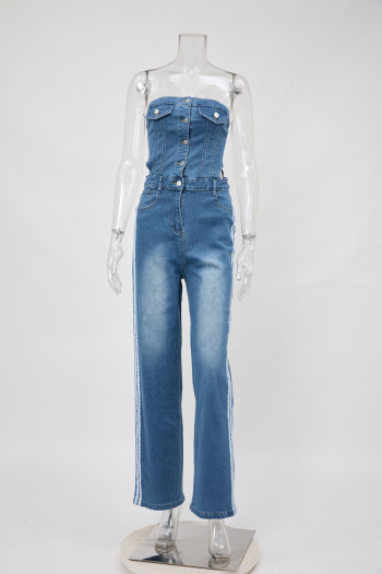 Strapless Side Stripe Denim Jumpsuit image 3