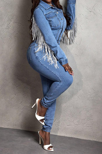 Sequin Tassel Long Sleeve Denim Jumpsuit image 3