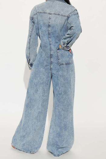 Classic Button-Front Denim Jumpsuit with Back Pocket image 2