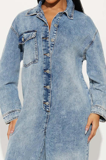 Classic Button-Front Denim Jumpsuit with Back Pocket image 3