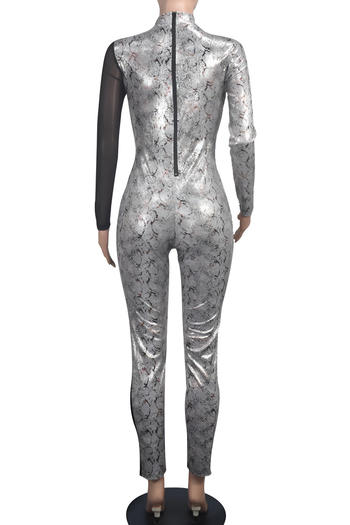 Sexy Plus Size Snake Print See-Through Mesh Patchwork Jumpsuit