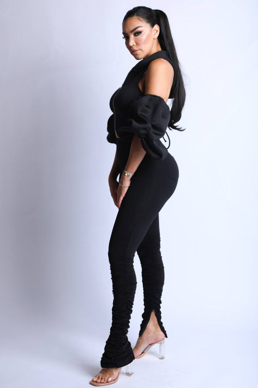 Backless Puff Sleeve Hoodie Set image 3