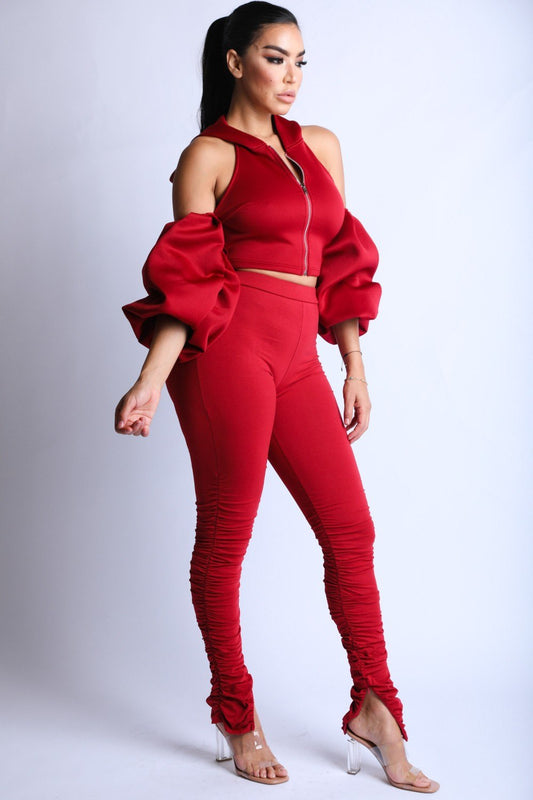 Backless Puff Sleeve Hoodie Set image 3
