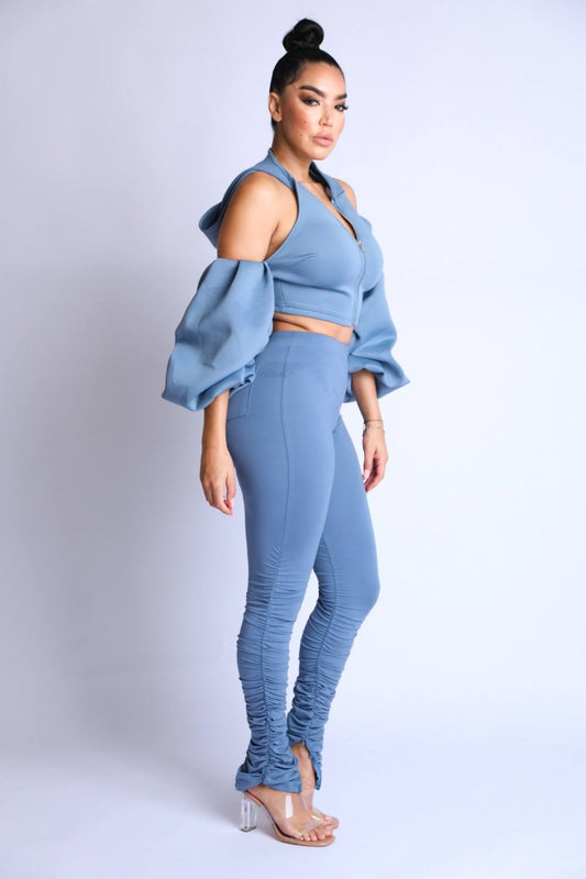 Backless Puff Sleeve Hoodie Set image 2