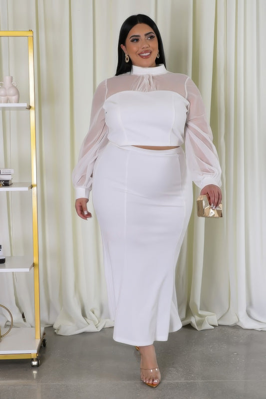 Plus Size Vision in White Stretch Maxi Skirt Set image 2