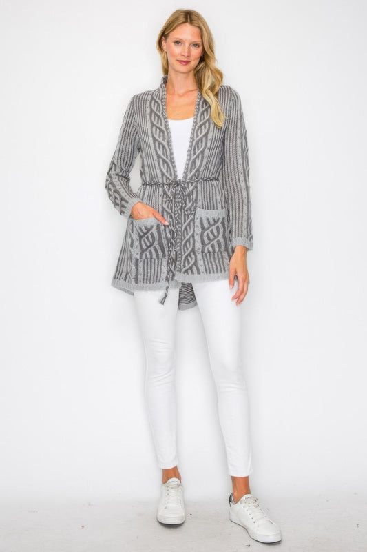 Open Wool Cardigan With Belt String & Front Pocket image 2