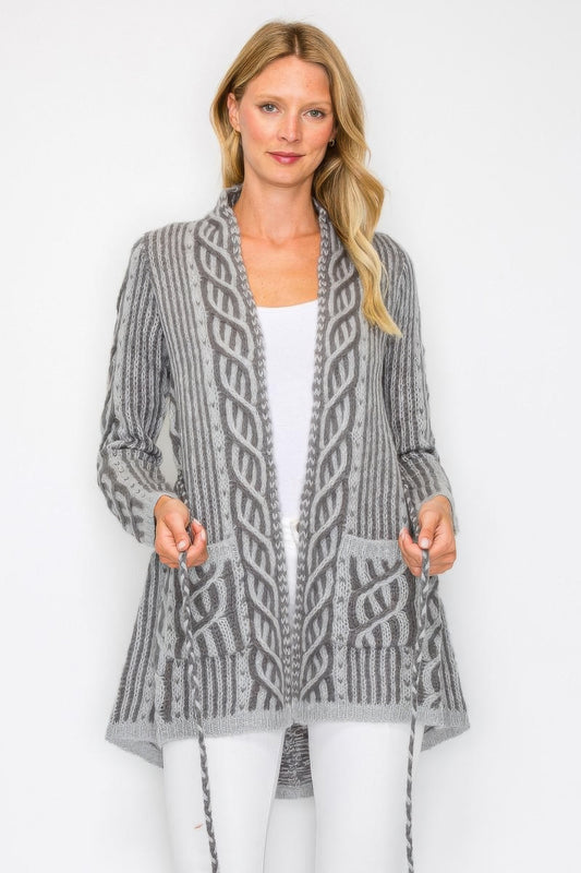 Open Wool Cardigan With Belt String & Front Pocket image 3