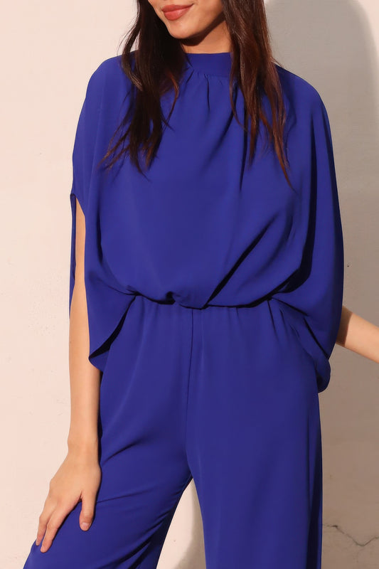 Textured Solid Mock Neck Caftan Jumpsuit image 3
