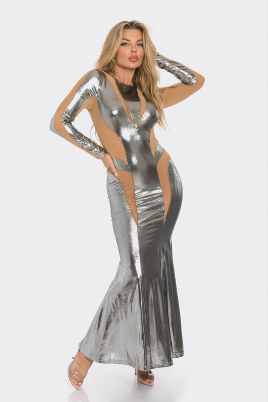 Mesh Cut Out Detail Maxi Dress image 3