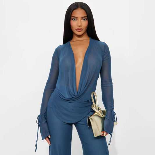 Blue Illusion Sheer Drape Pant Set image 2