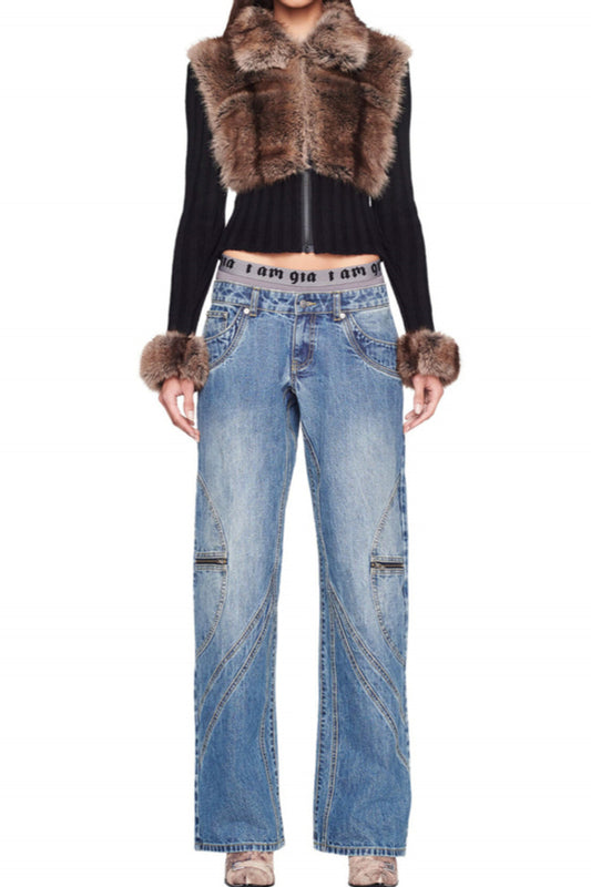 Faux Fur Trim Ribbed Knit Cardigan image 3