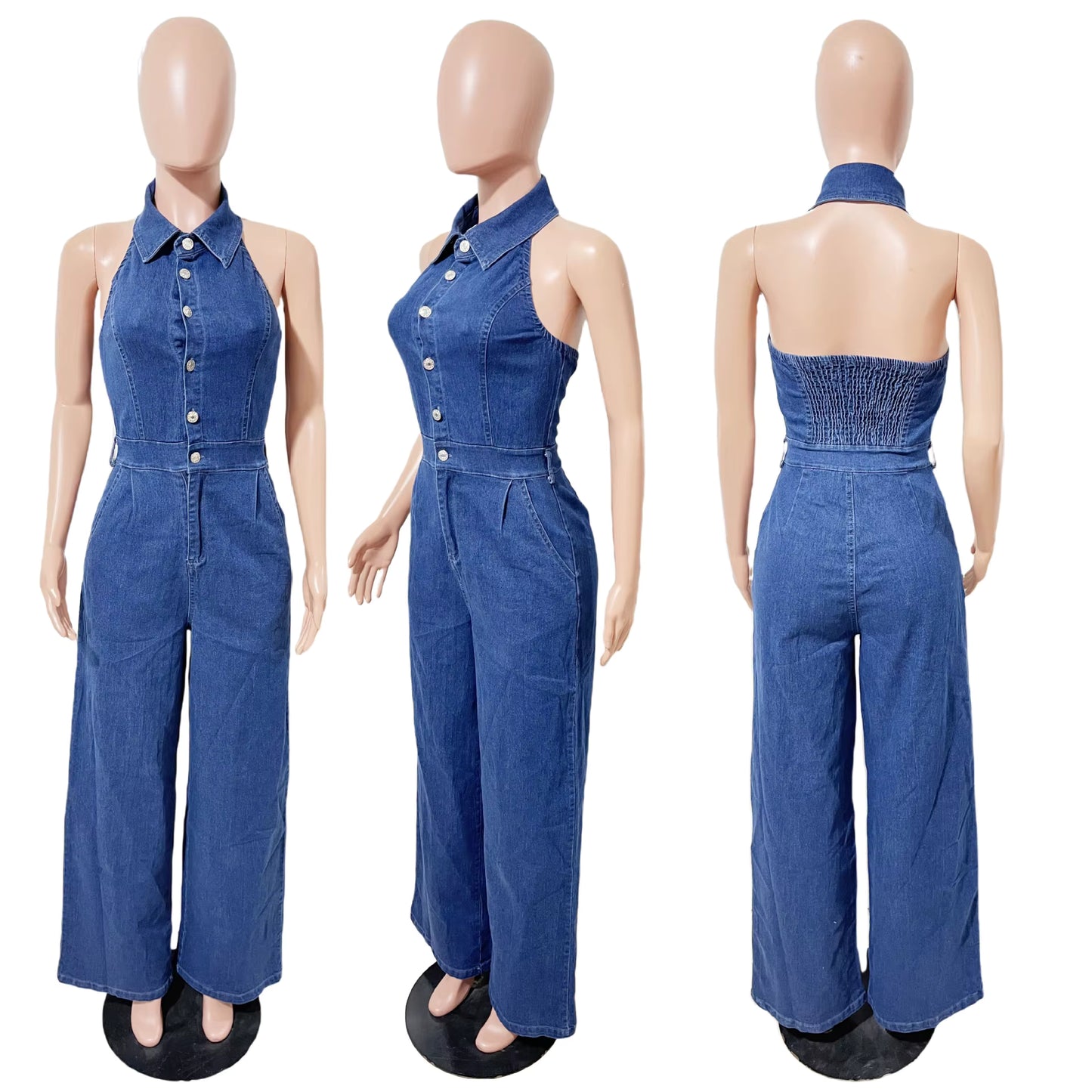 Glam Hour Halter Denim Jumpsuit