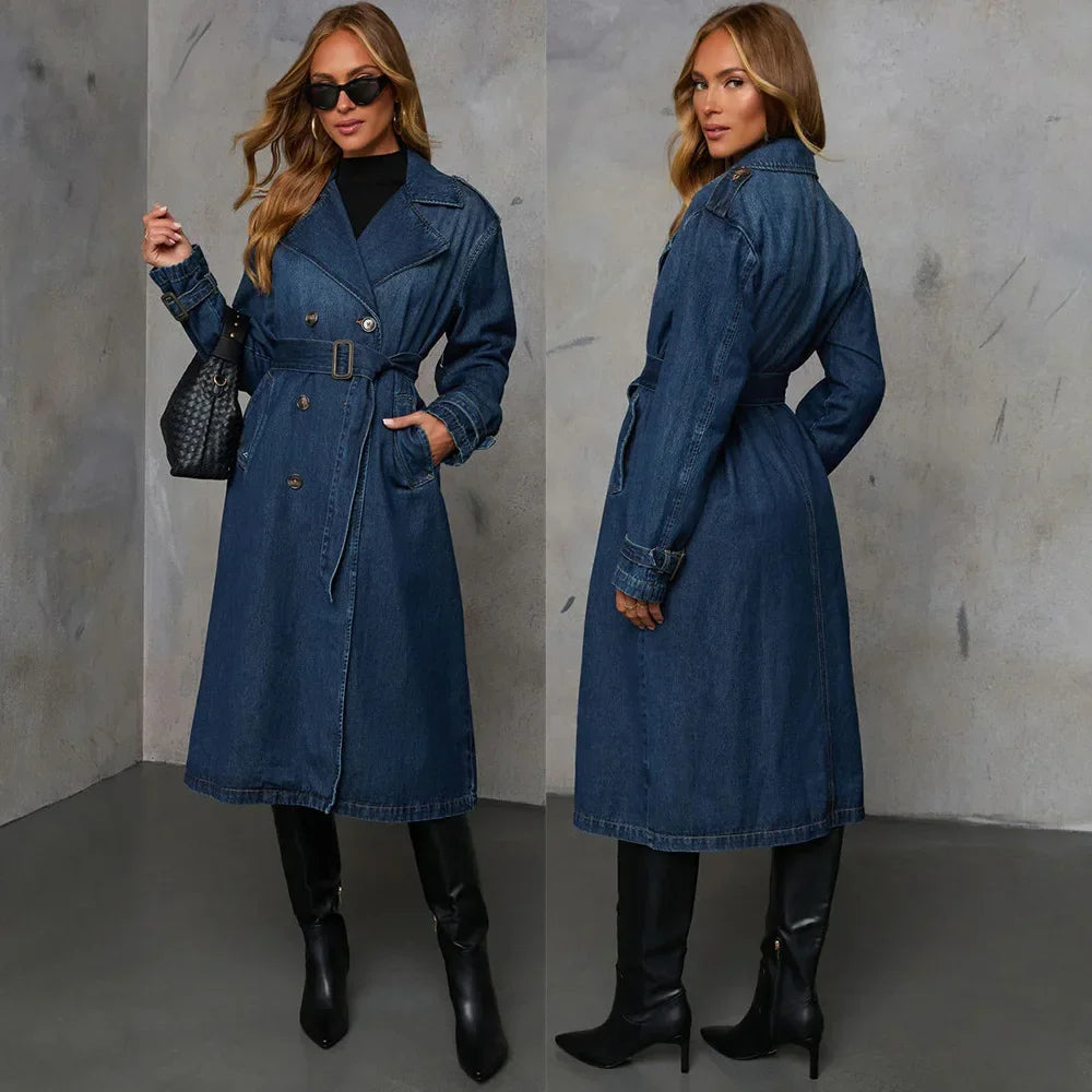 Women’s Mid-Length Denim Trench Coat