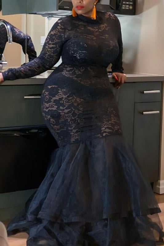 Lace Mermaid Ruffle Hem Maxi Dress image 2