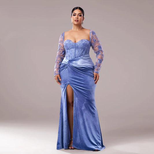 Plus-Size Baby Blue Velvet Maxi Dress image 2