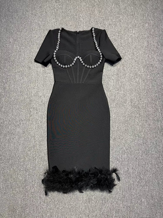 Rhinestone Bust Feather Hem Midi Dress image 3