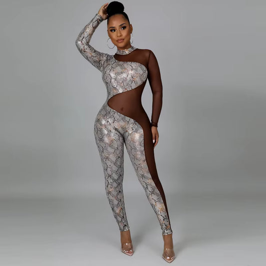 Snake Print Mesh Sliver Jumpsuit image 2
