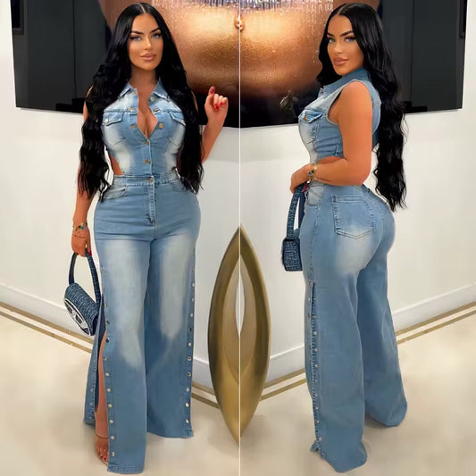 Snap Button Denim Jumpsuit image 3