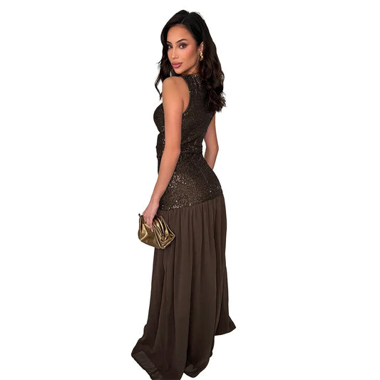 Brown Rose Embellished Maxi Dress image 2